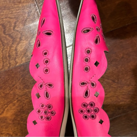 J Crew Lace-Up Leather Neon Pink Eyelet Pointed Toe Ballet Flats, Fit 9 1/2 - Picture 7 of 16